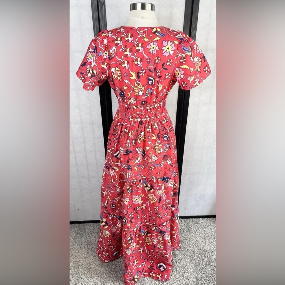 Anthropologie Somerset Red and White Flutter Sleeve Maxi Dress S - Picture 3 of 10